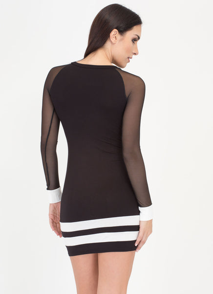 Take Two Striped Mesh Sleeve Dress