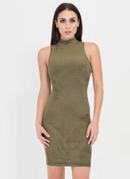 With A Twist Back Faux Suede Dress