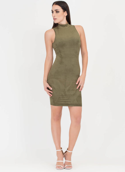 With A Twist Back Faux Suede Dress