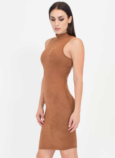 With A Twist Back Faux Suede Dress