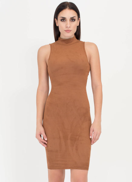 With A Twist Back Faux Suede Dress