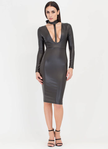 Fit To A T-Strap Faux Leather Dress