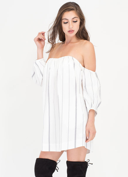 Set The Scene Striped Off-Shoulder Dress