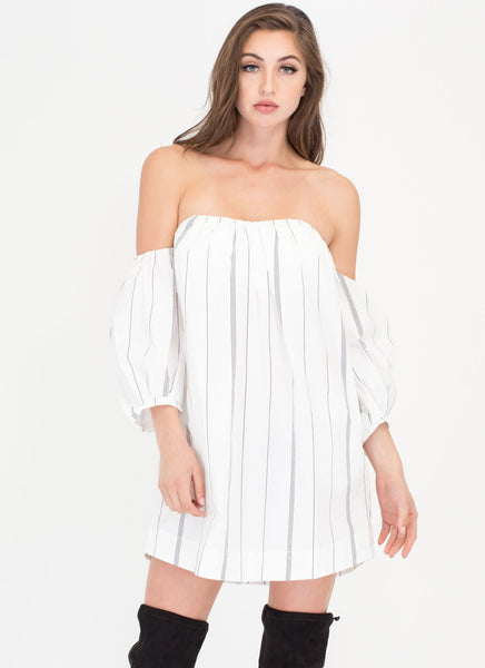 Set The Scene Striped Off-Shoulder Dress