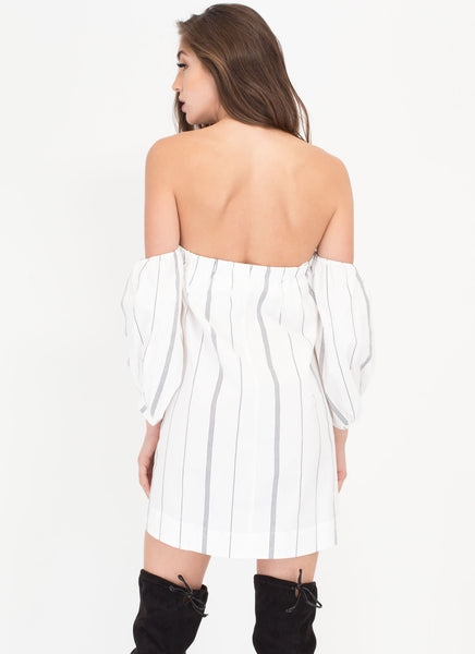 Set The Scene Striped Off-Shoulder Dress