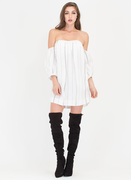 Set The Scene Striped Off-Shoulder Dress