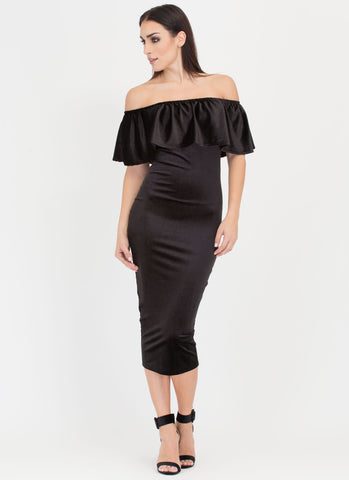 Velvet Vixen Ruffled Off-Shoulder Dress