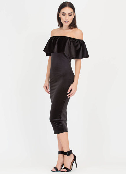 Velvet Vixen Ruffled Off-Shoulder Dress