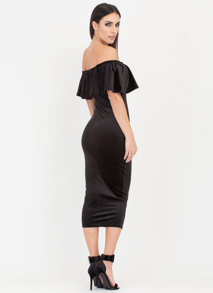 Velvet Vixen Ruffled Off-Shoulder Dress