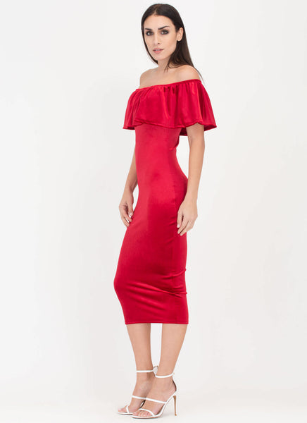 Velvet Vixen Ruffled Off-Shoulder Dress