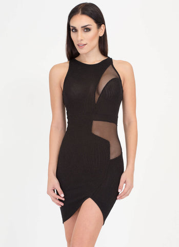 Sheer You Out Shiny Geo High-Low Dress