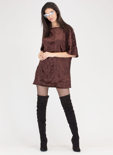 Crush Hour Crinkled Velvet Shirt Dress