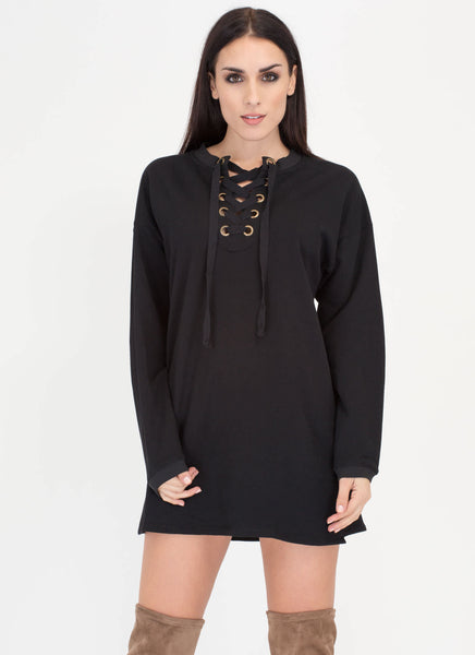 Liking Lace-Up Sweatshirt Dress