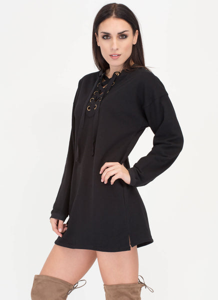 Liking Lace-Up Sweatshirt Dress