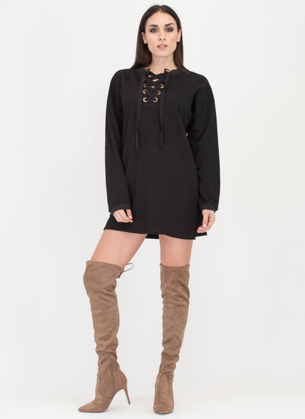 Liking Lace-Up Sweatshirt Dress