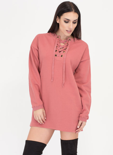 Liking Lace-Up Sweatshirt Dress