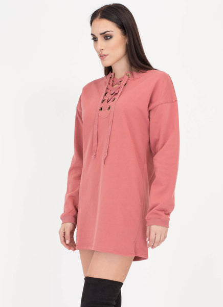 Liking Lace-Up Sweatshirt Dress