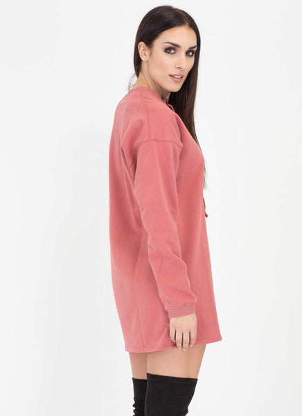 Liking Lace-Up Sweatshirt Dress