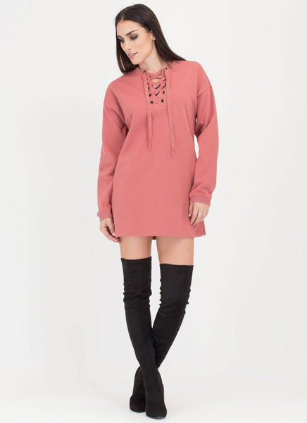 Liking Lace-Up Sweatshirt Dress