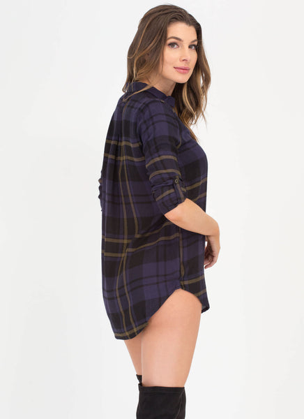 Plaid To The Bone Lace-Up Shirt Dress