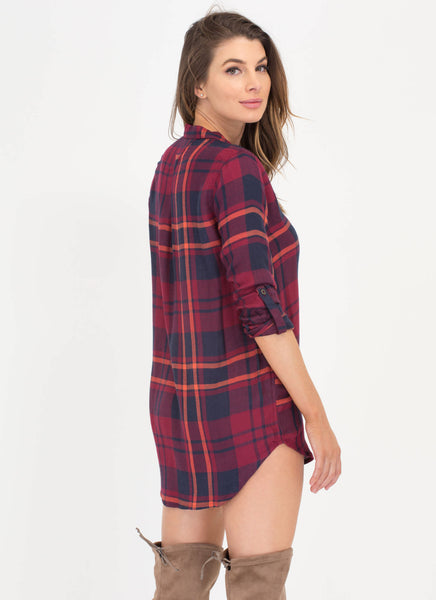 Plaid To The Bone Lace-Up Shirt Dress