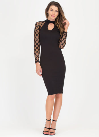 Latticed Look Sheer Mesh Midi Dress