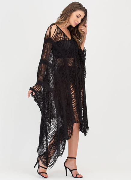 New Story Shredded Sheer High-Low Dress