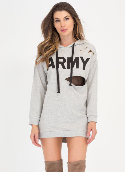 Hole Army Hooded Sweatshirt Dress