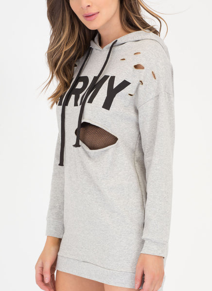 Hole Army Hooded Sweatshirt Dress