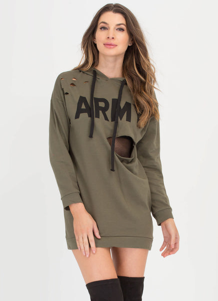 Hole Army Hooded Sweatshirt Dress