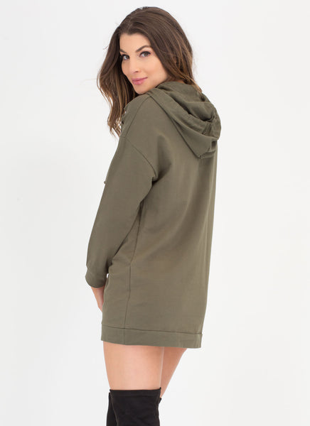 Hole Army Hooded Sweatshirt Dress