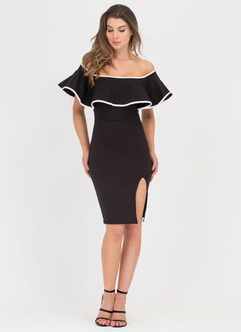 Piping Hot Ruffled Off-Shoulder Dress