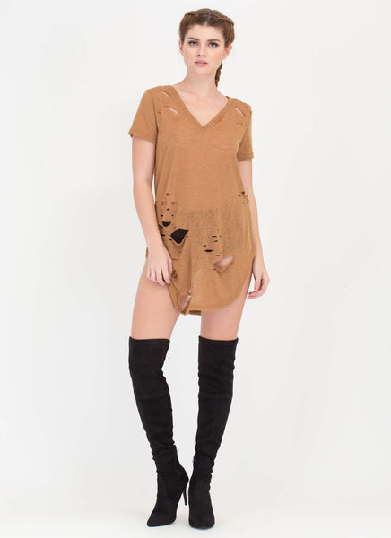 Cover Your Bases Distressed Tee Dress