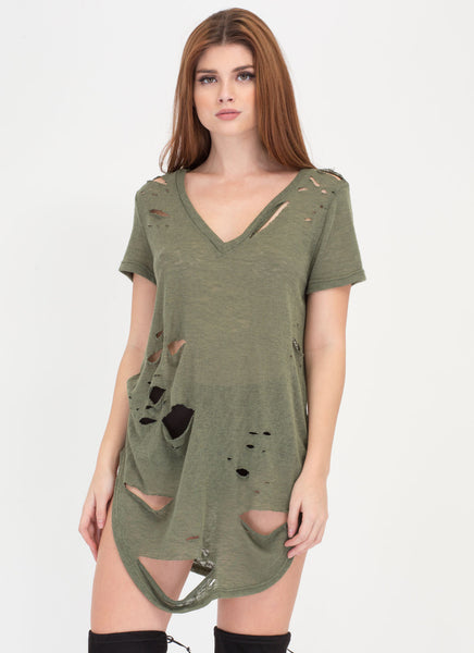 Cover Your Bases Distressed Tee Dress