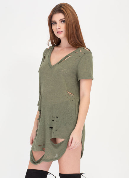 Cover Your Bases Distressed Tee Dress