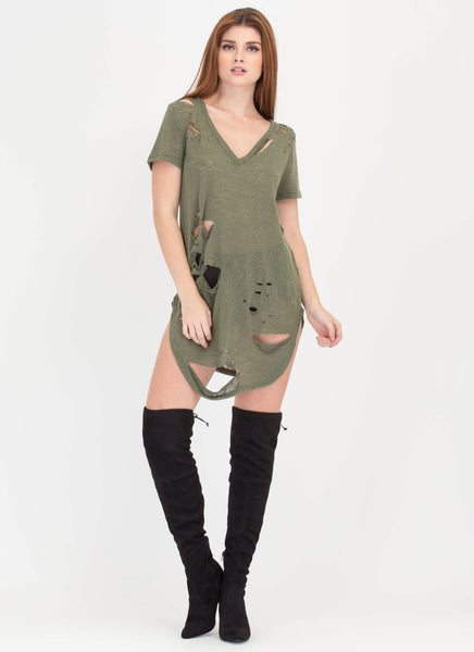 Cover Your Bases Distressed Tee Dress