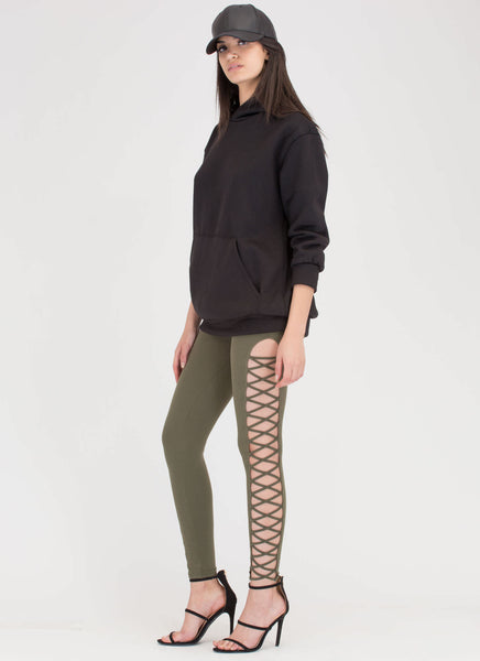 Crisscross Over Cut-Out Caged Pants