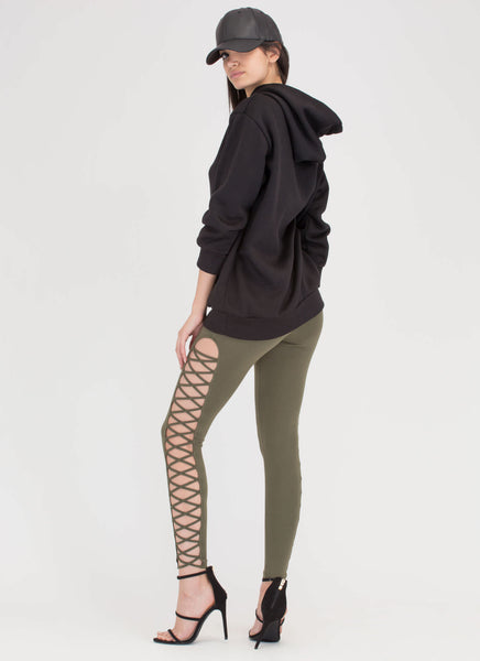 Crisscross Over Cut-Out Caged Pants