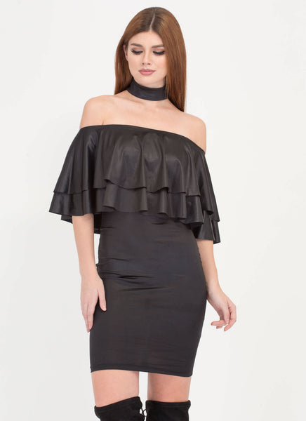 Choker Hold Ruffled Off-Shoulder Dress