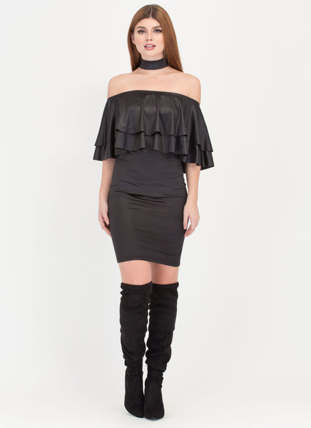 Choker Hold Ruffled Off-Shoulder Dress