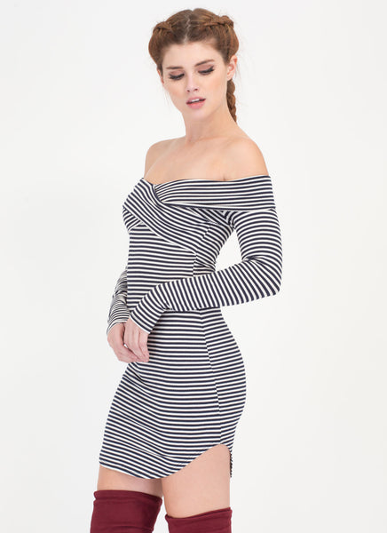 Crisscross Lines Off-Shoulder Minidress