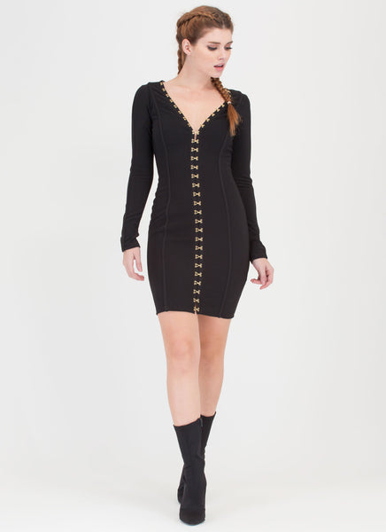 I'm Hooked Plunging Clasp Midi Dress