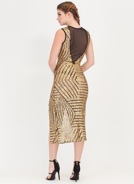 Shine Time Plunging Geo Maxi Dress