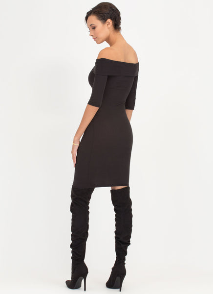 Lookin' Chic Ribbed Off-Shoulder Dress