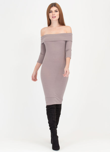 Lookin' Chic Ribbed Off-Shoulder Dress