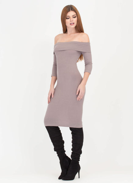 Lookin' Chic Ribbed Off-Shoulder Dress