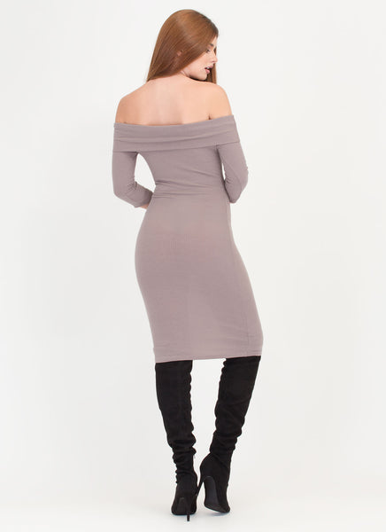 Lookin' Chic Ribbed Off-Shoulder Dress