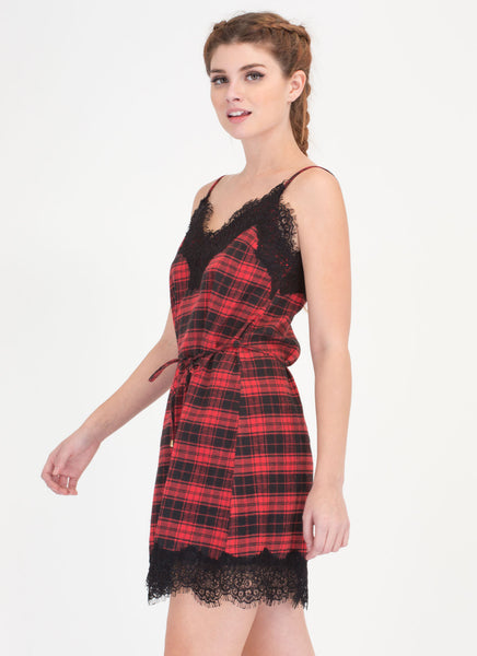 Good Idea Plaid 'N Lace Slip Dress