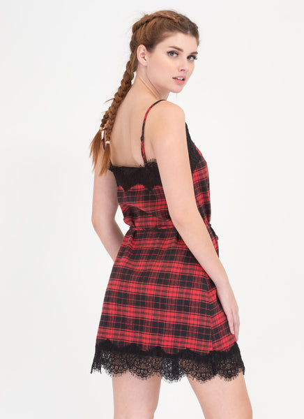 Good Idea Plaid 'N Lace Slip Dress