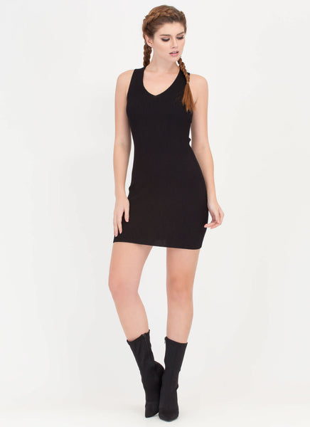 Tie Game Ribbed Lace Back Dress